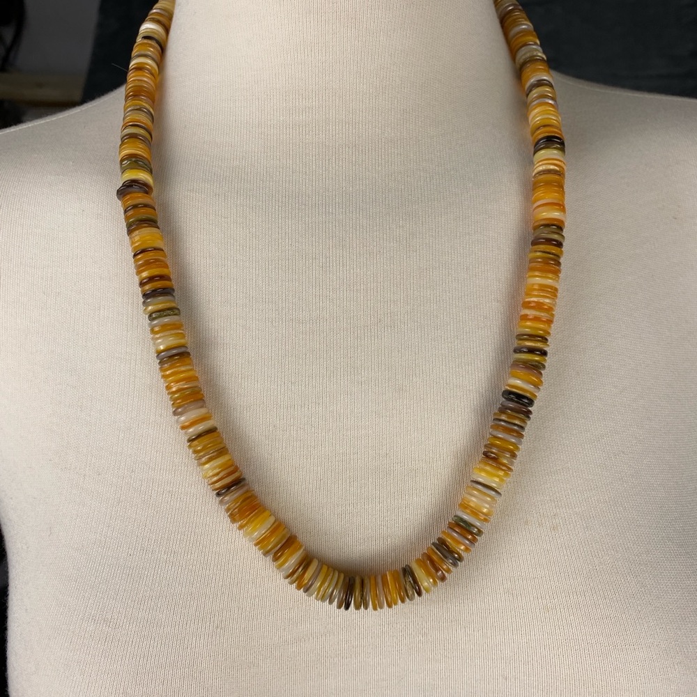 Heishi Bead Strand Necklace BOHO Polished Discs Surfer 25" Barrel Clasp